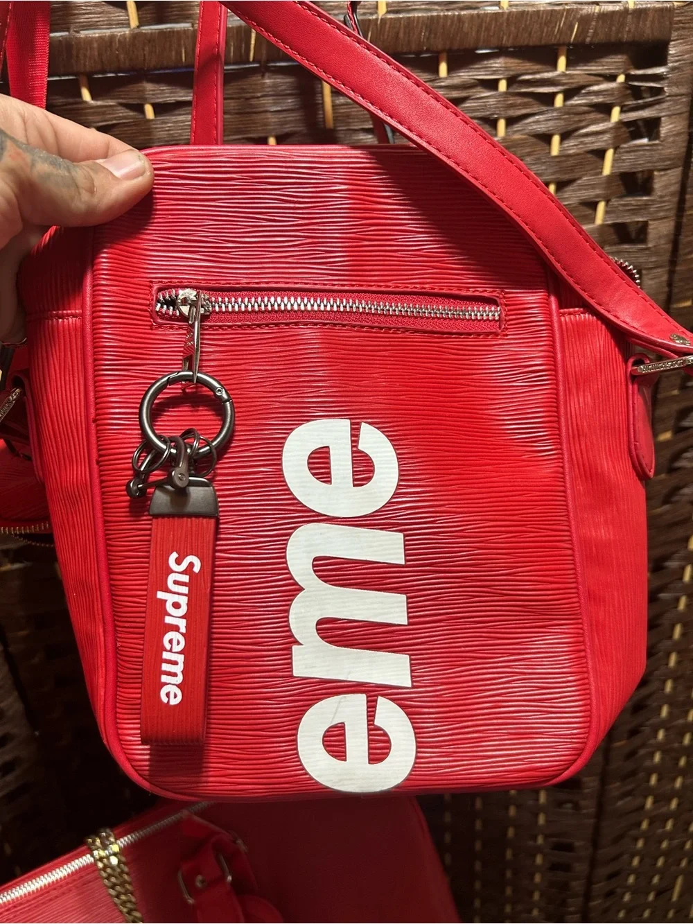 Supreme Red Travel Bag Collection with White Logo